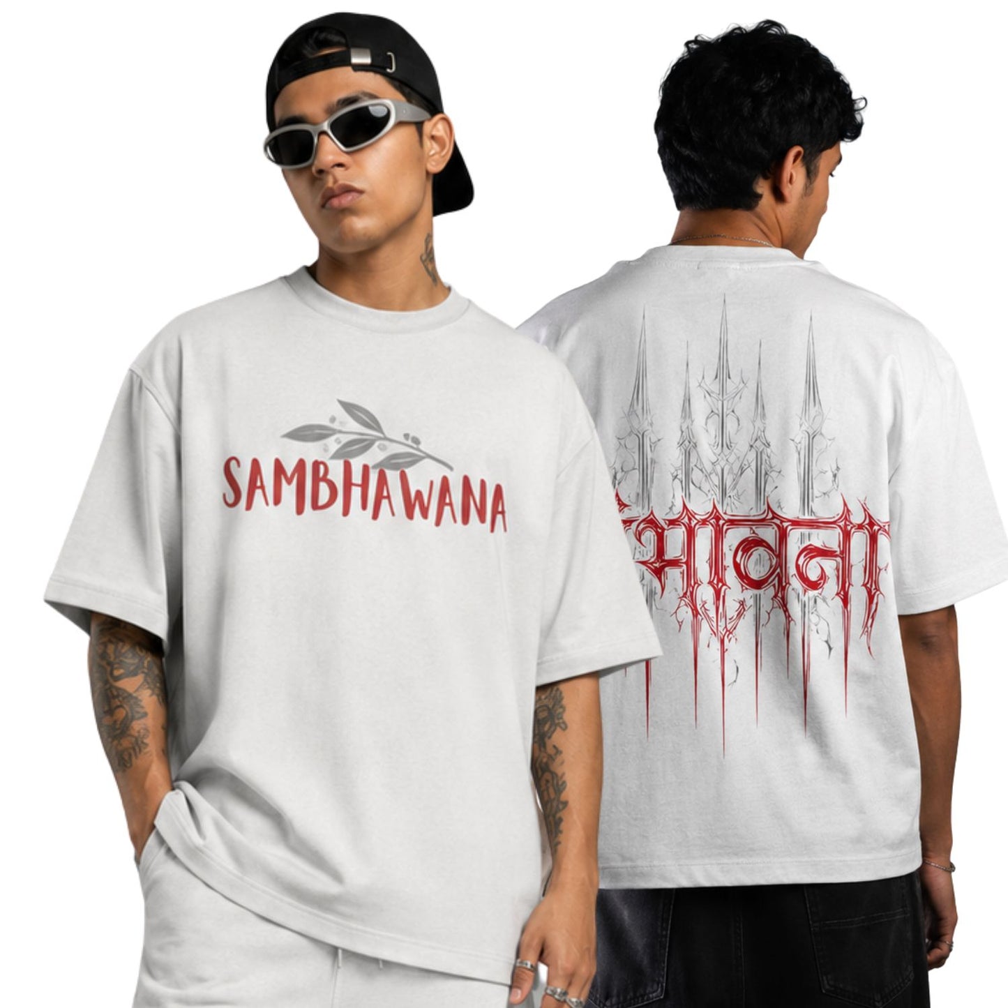 SAMBHAWANA Oversized Drop-Shoulder T-Shirt, Off-White, Premium Heavyweight Cotton, Streetwear Graphic Print, Relaxed Fit