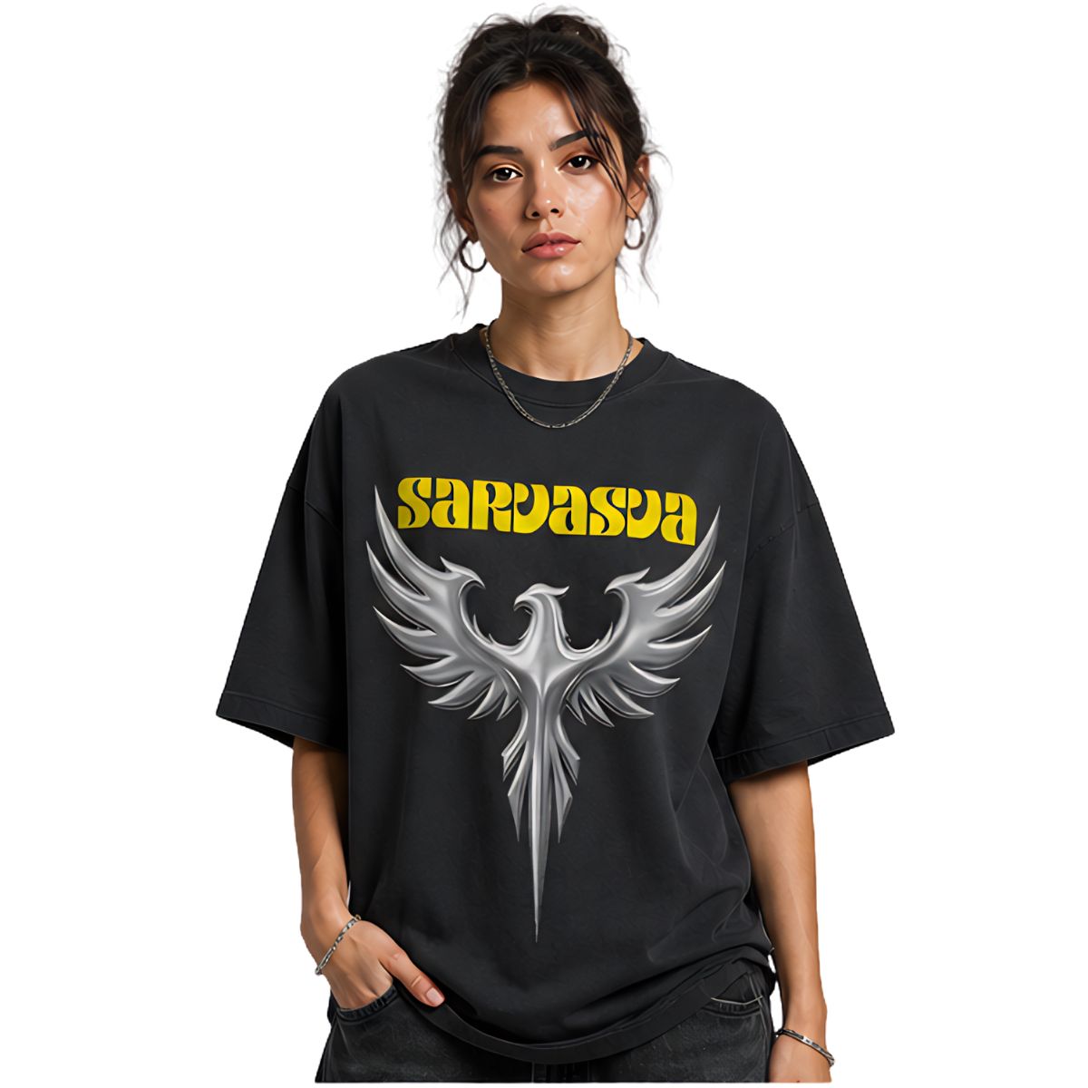 Sarvasva | Oversize T-shirt | Black | Premium Fabric Feel