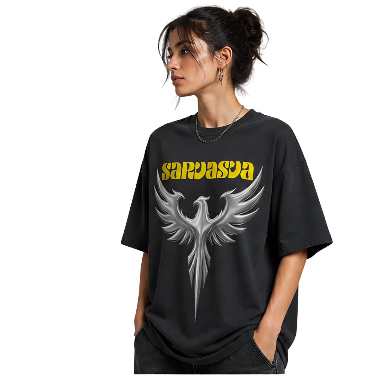 Sarvasva | Oversize T-shirt | Black | Premium Fabric Feel