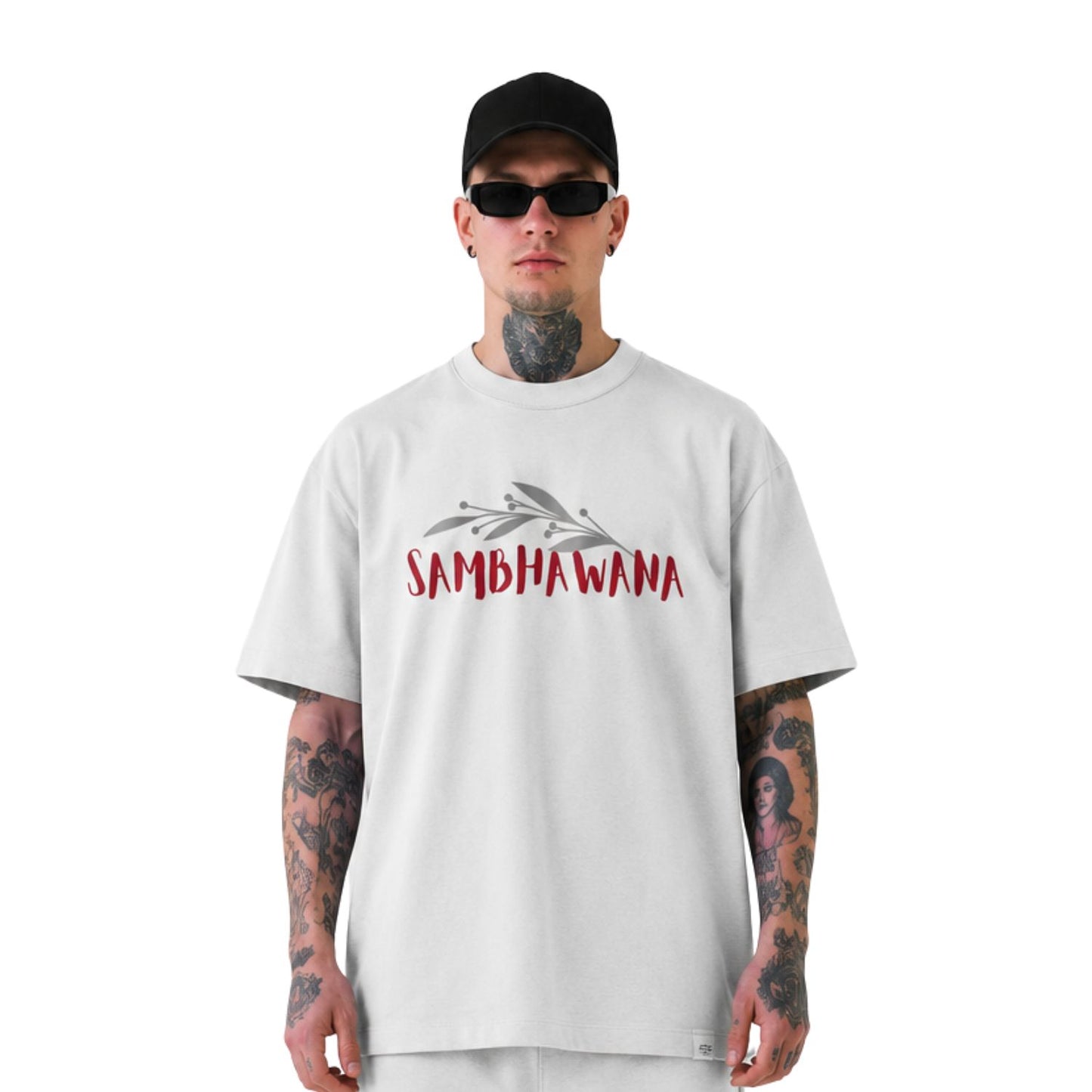 SAMBHAWANA Oversized Drop-Shoulder T-Shirt, Off-White, Premium Heavyweight Cotton, Streetwear Graphic Print, Relaxed Fit