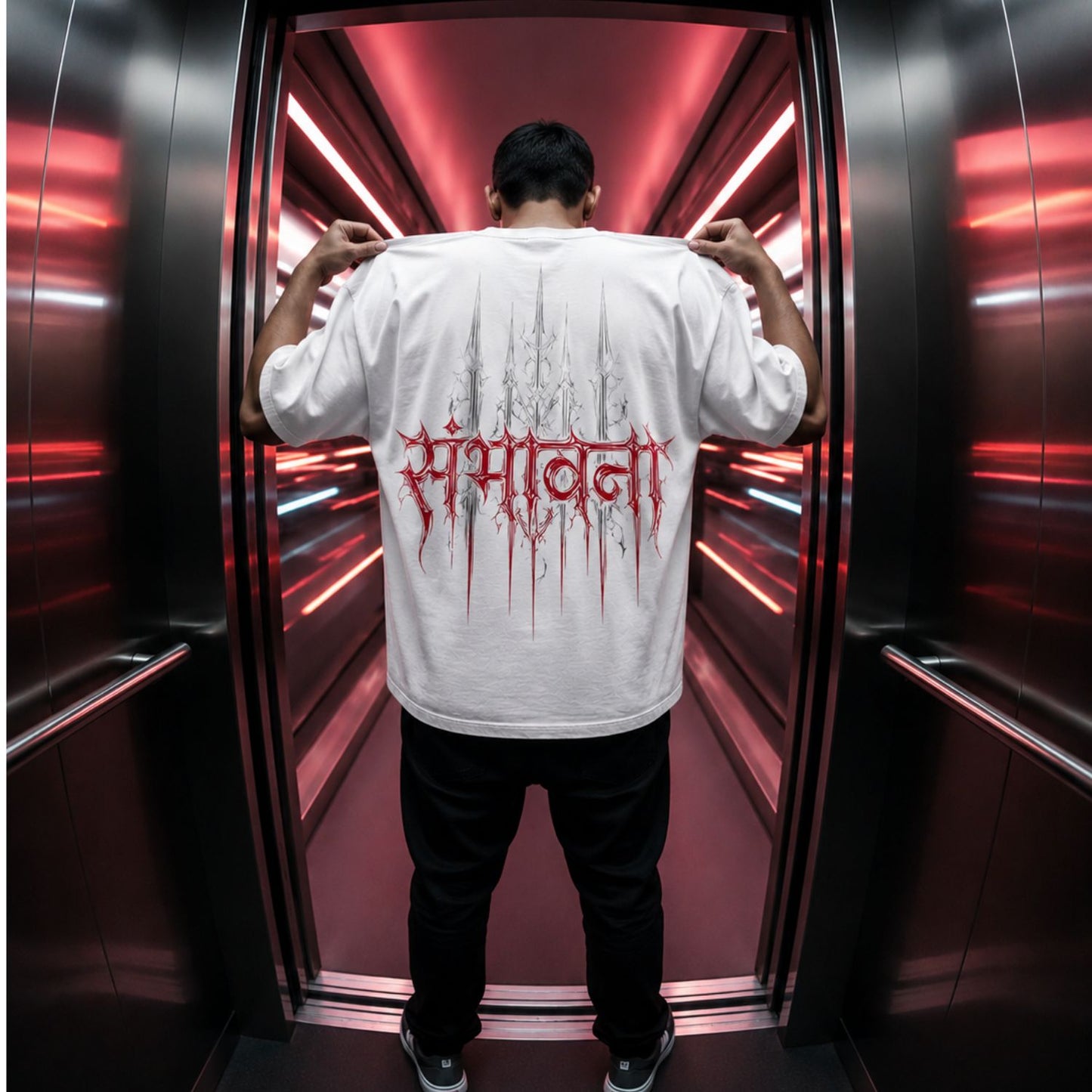 SAMBHAWANA Oversized Drop-Shoulder T-Shirt, Off-White, Premium Heavyweight Cotton, Streetwear Graphic Print, Relaxed Fit