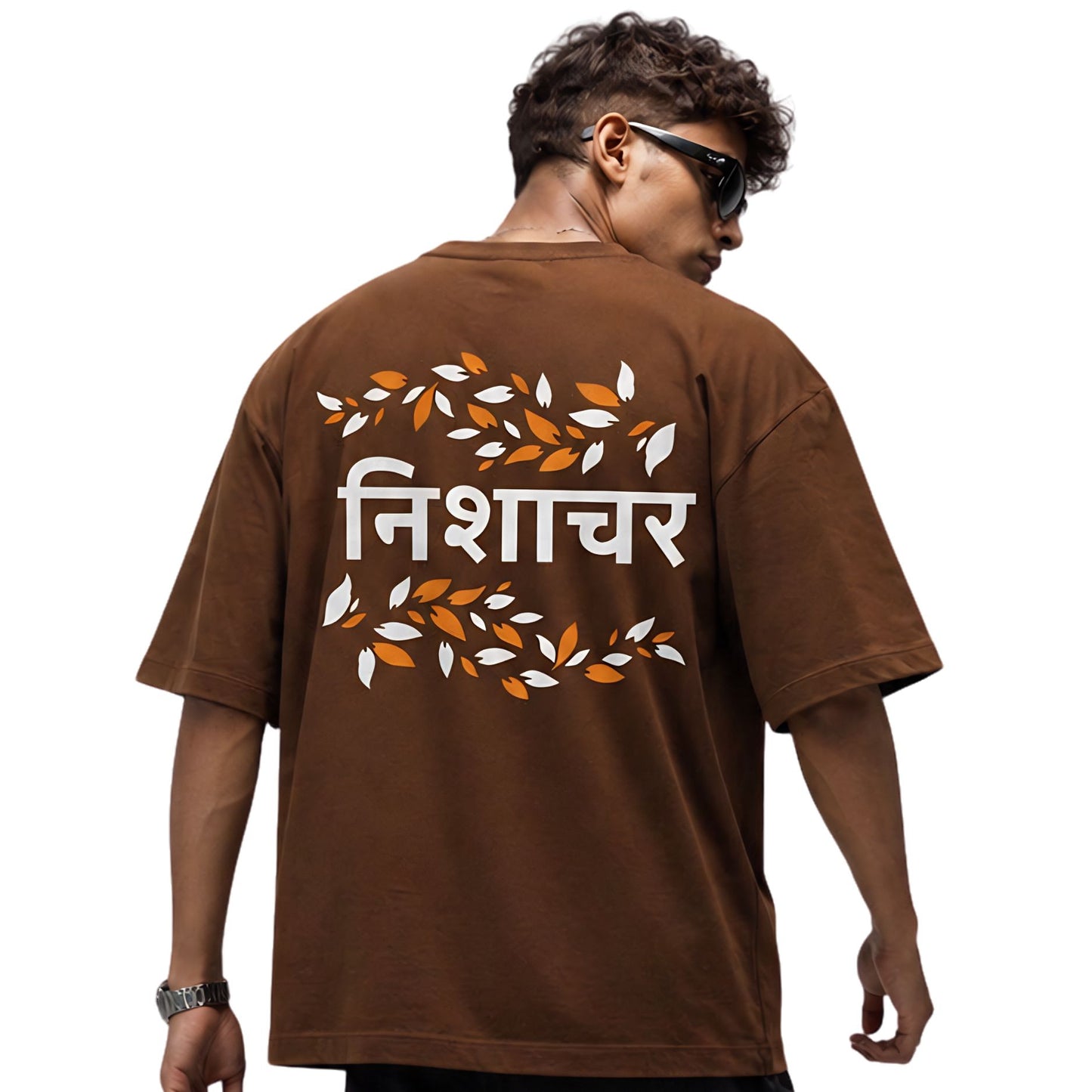 Nishachar | Brown Oversized Graphic T-Shirt – Minimal Typography Streetwear | Night Creatures Quote Tee | DOSSER