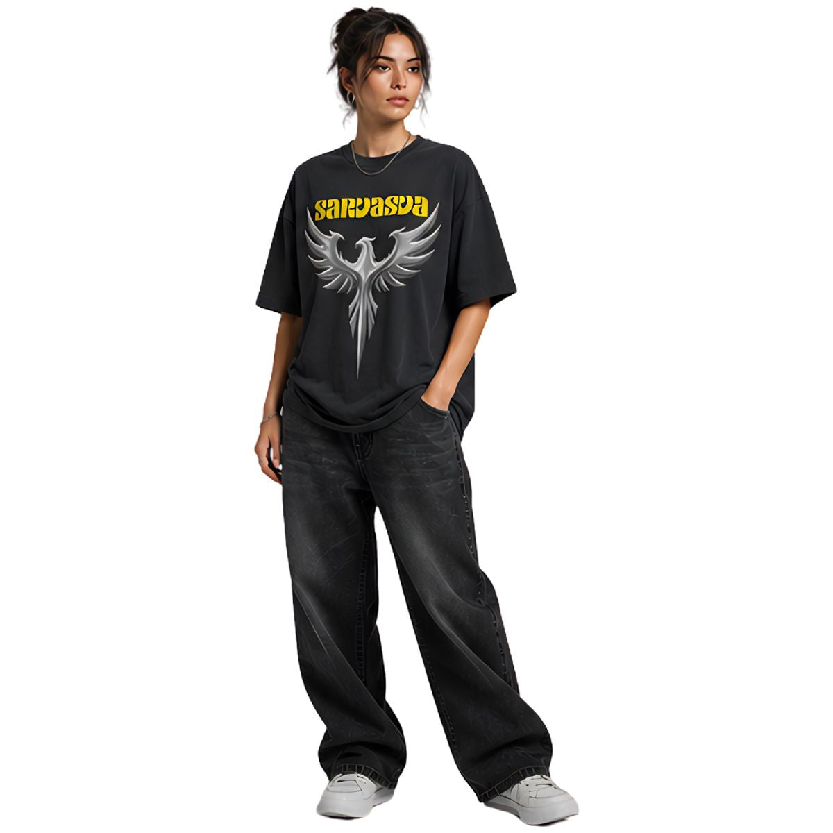 Sarvasva | Oversize T-shirt | Black | Premium Fabric Feel