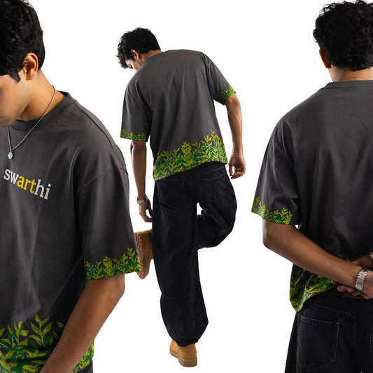 Swarthi Oversized T-Shirt for Men | Premium Drop Shoulder Streetwear Tee | Black