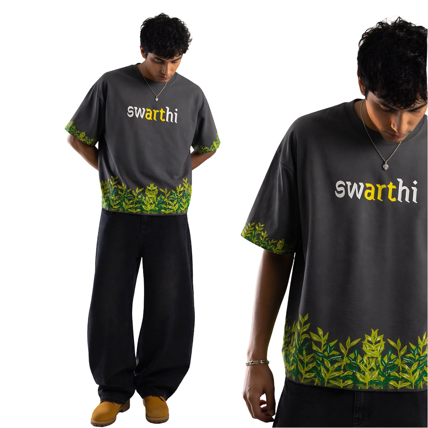 Swarthi Oversized T-Shirt for Men | Premium Drop Shoulder Streetwear Tee | Black