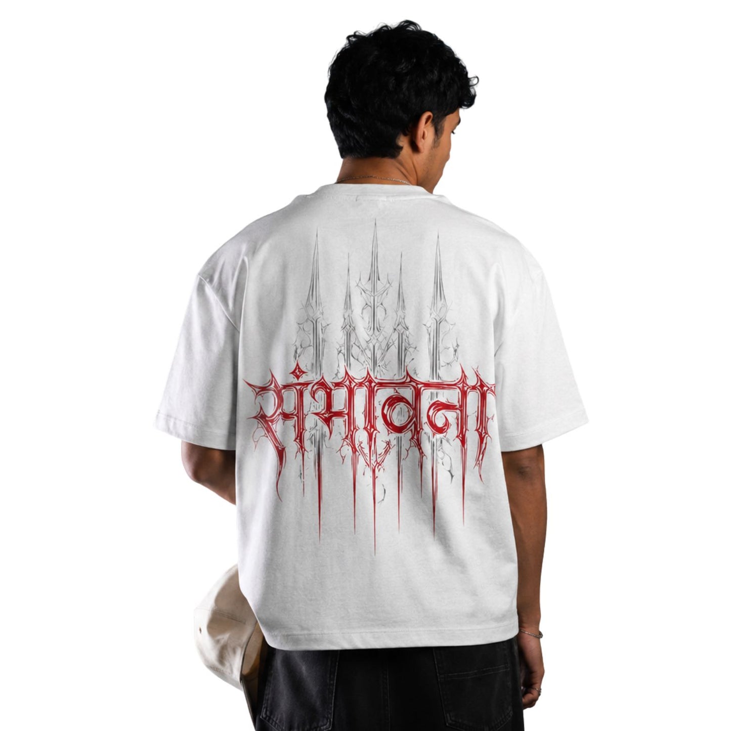 SAMBHAWANA Oversized Drop-Shoulder T-Shirt, Off-White, Premium Heavyweight Cotton, Streetwear Graphic Print, Relaxed Fit